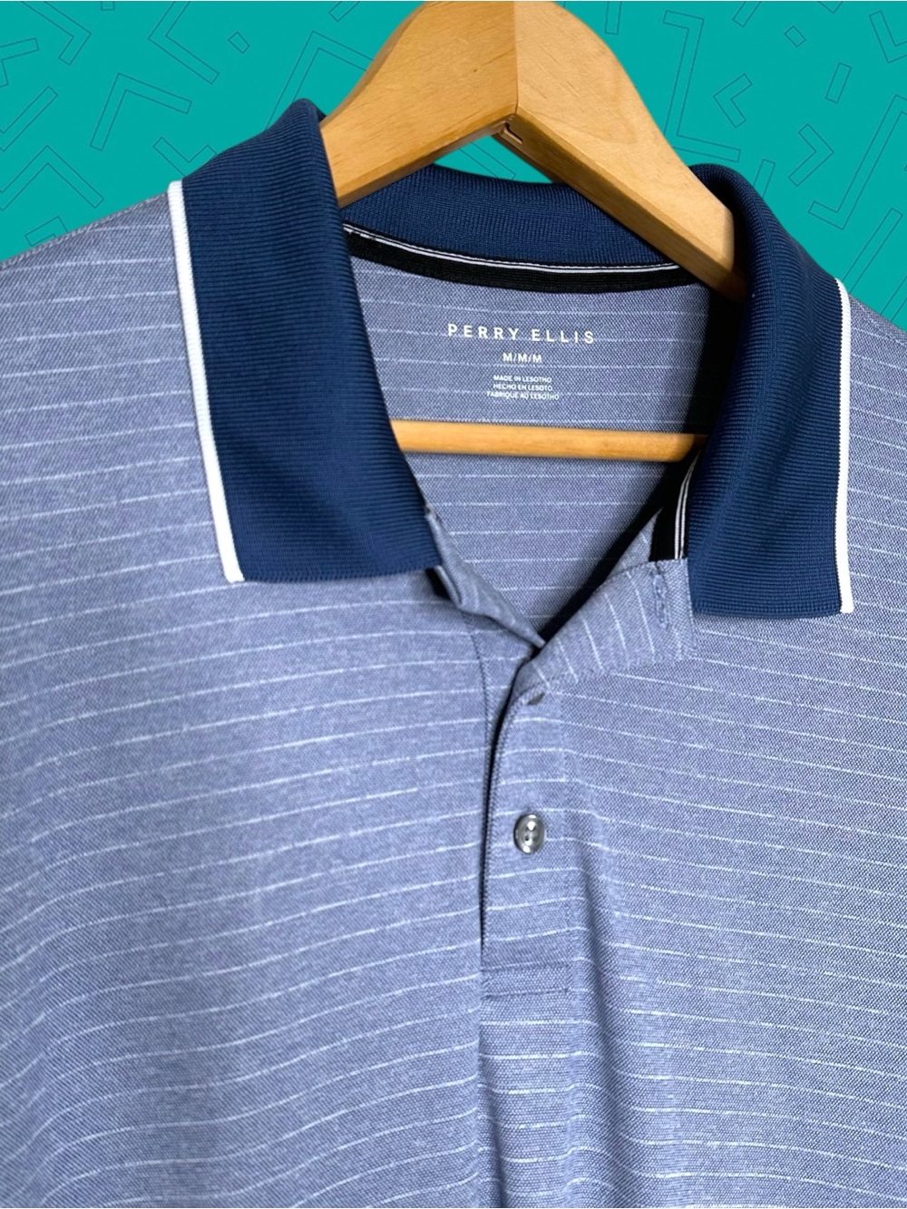 Perry Ellis Blue Striped Golf Polo Shirt